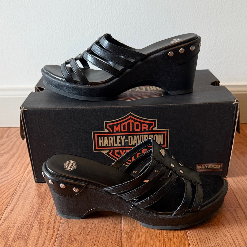Harley-Davidson Women's Black Strappy Wedges